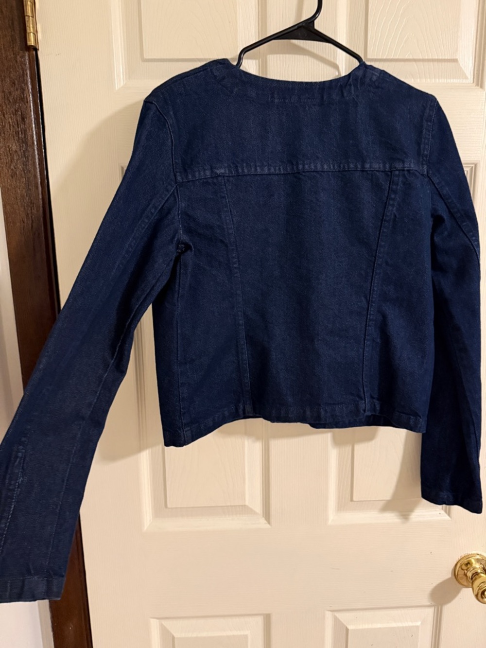 Zara Dark Indigo Collarless Denim Jacket - Picture 8 of 8